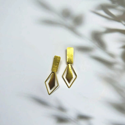 Tikona Brass Earrings (Anti Tarnish) Ekha