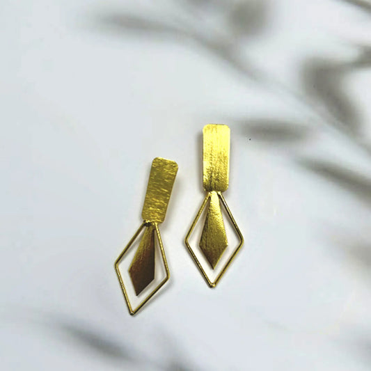 Tikona Brass Earrings (Anti Tarnish) Ekha